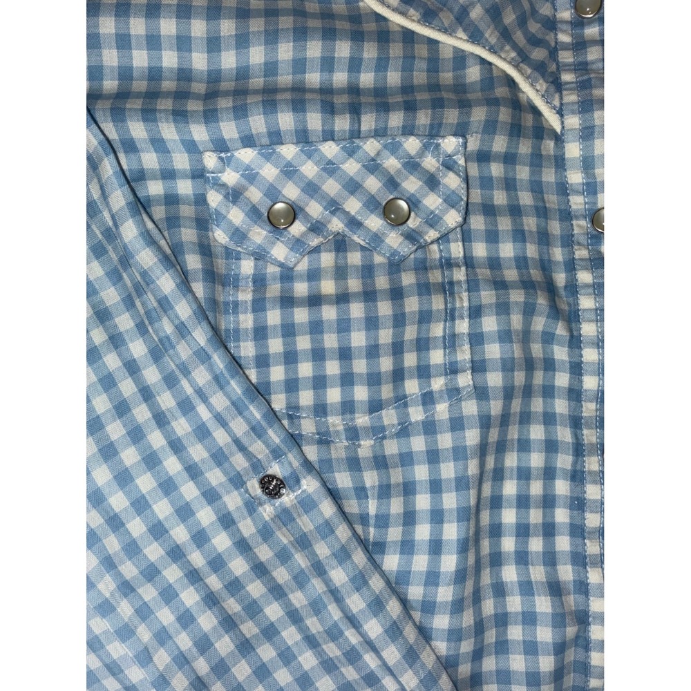 Wrangler Mens L Western Pearl Snap Shirt Blue Gingham Embroidered Cowboy READ - Picture 3 of 10